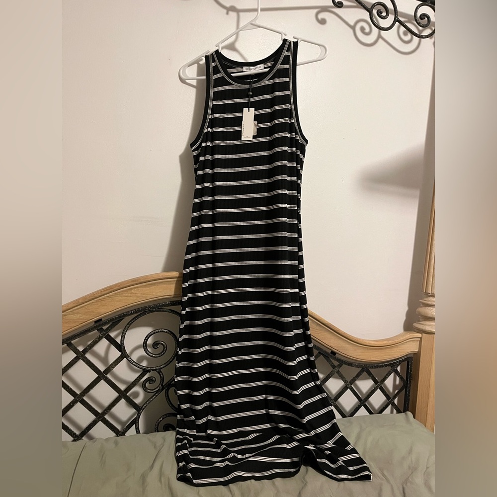 Heartloom Black and Gray Striped Midi Dress